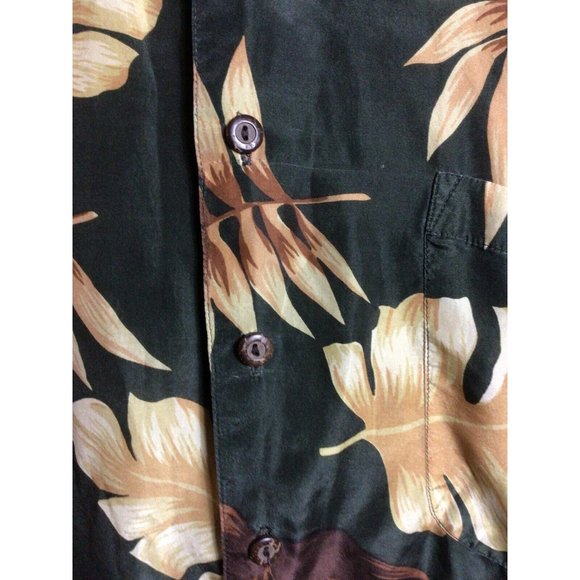 Silk Traders 100% Silk Surfing Hawaiian Aloha Button Up Shirt Leaf Mens Size L - Picture 3 of 5